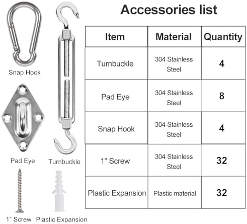 YOFIT Shade Sail Hardware Kit 6 inch for Triangle Rectangle Sun Shade Sail Installation, 304 Grade Stainless for Garden Outdoors, 80 Pcs