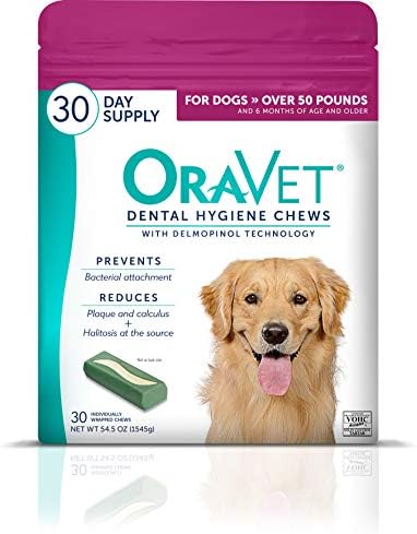 ORAVET Dental Chews for Dogs, Oral Care and Hygiene Chews (Large Dogs, Over 50 lbs.) Pink Pouch, 30 Count (Pack of 1)