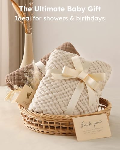 Yoofoss Hooded Baby Towels for Newborn 2 Pack 100% Muslin Organic Cotton Baby Bath Towel with Hood for Babies, Infant, Toddler and Kids, Large 32x32Inch, Soft and Absorbent Newborn Essential