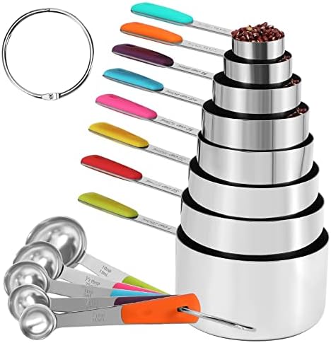 13-Piece Measuring Cups and Spoons Set Stainless Steel for Cooking & Baking (8Cups+5Spoons)