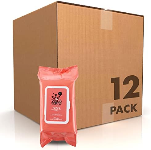 Wags & Wiggles Purify Hypoallergenic Wipes for Dogs, Zesty Grapefruit Scent - Scented Dog Wipes Gently Clean & Condition Your Dog's Coat Without A Bath, 100 Count - 12 Pack