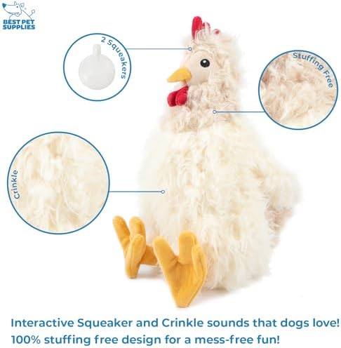Best Pet Supplies Chicken Crinkle Plush Dog Toys for Interactive Play, Puppy and Senior Indoor Play, Colorful Chicken Toy Shape, Cute and Cuddly - Crinkle Chicken Bundle (Brown, Beige, Wine Red)