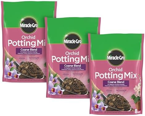 Miracle-Gro Orchid Potting Mix Coarse Blend, For Indoor or Outdoor Container Plants, Feeds for up to 6 Months, 8 qt., 3-Pack