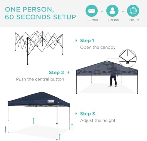 Best Choice Products 10x10ft 1-Person Setup Pop Up Canopy Tent Instant Portable Shelter w/ 1-Button Push, Case, 4 Weight Bags - Blue