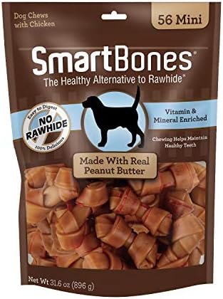 SmartBones Mini Bones With Real Peanut Butter 56 Count, Rawhide-Free Chews For Dogs