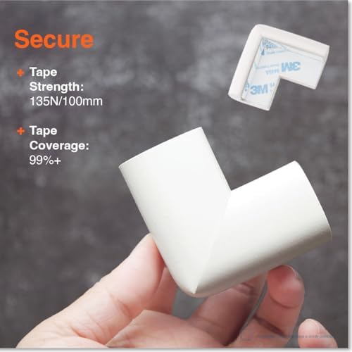 Roving Cove HeftyFit Corner Protector for Baby (16 Large Corners), Heavy-Duty Soft Rubber Foam Furniture Corner Bumper Guards, 3M Adhesive Pre-Taped, Oyster White (Off White)