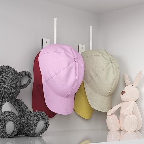 2 Pack Hat Racks for Baseball Caps, Stainless Steel Hat Organizer for Baseball Cap, Hat Holder Storage Organizer, Hat Hanger Strong Adhesive/Wall Drilled for Door, Bedroom, Closet(White 6 in)