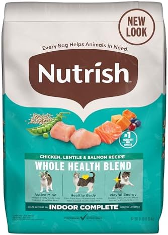 Nutrish Indoor Complete Premium Natural Dry Cat Food, Chicken with Lentils & Salmon Recipe, 14 Pounds (Packaging May Vary)