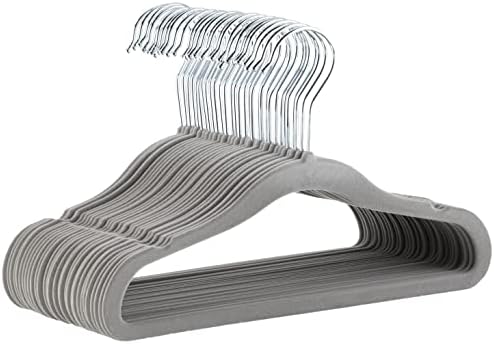 Amazon Basics Kids Velvet, Non-Slip Clothes Hangers (baby/toddler), 11.6 inches (for baby clothes), Pack of 30, Gray
