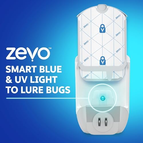 Zevo Flying Insect Trap & 3 Cartridges - Plug in Fly Trap & Indoor Bug Catcher for Gnats, House & Fruit Flies - Mess-Free - Use in Any Room - Uses Blue & UV Light (1 Plug in Device & 3 Cartridges)