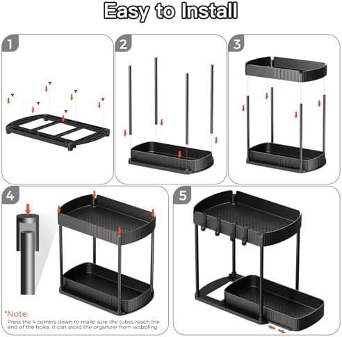 2 Pack Multi-Purpose Pull-Out Storage Organizers, Under Sink Organizers and Storage for Bathroom & Kitchen, Under Cabinet Organizers and storage, 12.8 Inch, Black