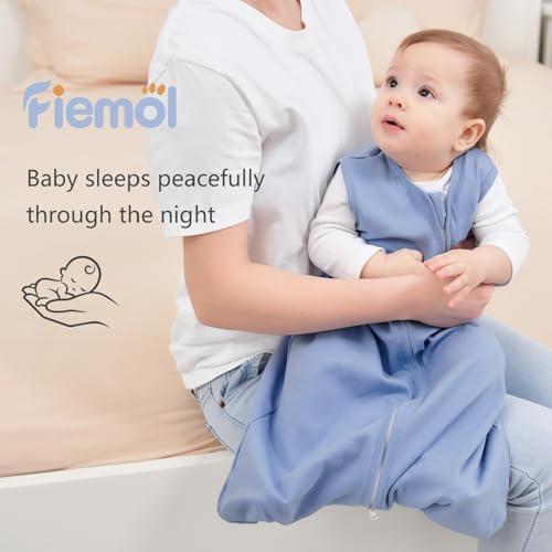 Baby Sleep Sack 0-6 Months, 100% Cotton Sleeping Sack for Newborn and Infant, 3 Pack Baby Wearable Blanket, 0.5 Tog Lightweight Double Zipper Sleep Bag Cyan