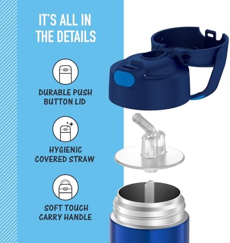 THERMOS FUNTAINER 12 Ounce Stainless Steel Vacuum Insulated Kids Straw Bottle, Blue