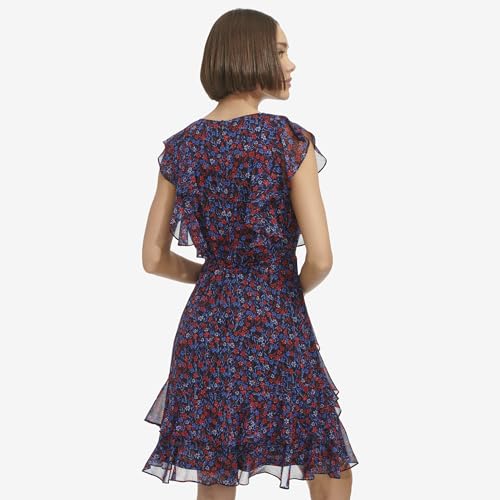 Tommy Hilfiger Women's Dress Fit and Flare,Sky Captain/Guava,16