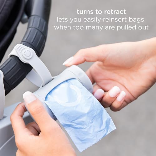 Ubbi Retractable On the Go Bag Dispenser for Travel, Diaper Bag Accessory, Must Have for Newborn, Helpful Baby Item, Gray