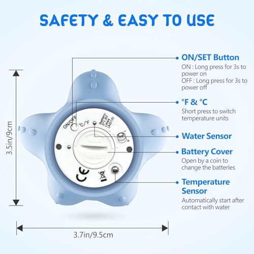 Baby Bath Thermometer, Digital Water Temperature Thermometers with 3 Color Backlit and Temperature Warning, Safety Bath Tube Thermometer Floating Toy for Infant, Toddler