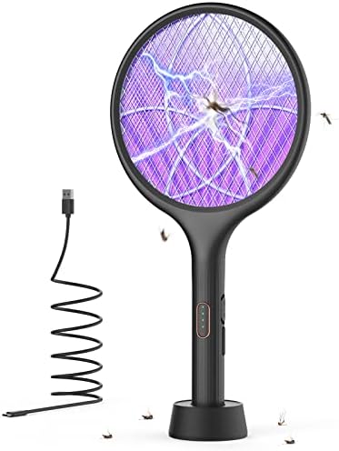 YISSVIC Electric Fly Swatter 4000V Bug Zapper Racket Dual Modes Mosquito Killer with Purple Mosquito Light Rechargeable for Indoor Home Office Backyard Patio Camping