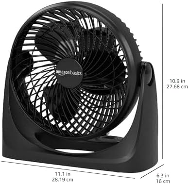 Amazon Basics Air Circulator Fan, Desk Fan for Bedroom, Home and Office, With 90-Degree Tilt Head, 3 Speed Settings, Lightweight (3 LBS), 35 Watts, Black, 11.1"W x 6.3"D x 10.9"H