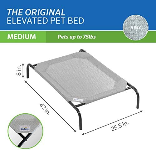Coolaroo Original Elevated Dog Bed - Breathable Off-The-Ground Pet Bed with Cooling Fabric, Joint Relief & Moisture-Resistant Fabric, 100% Recyclable, Easy Clean, Grey, Medium
