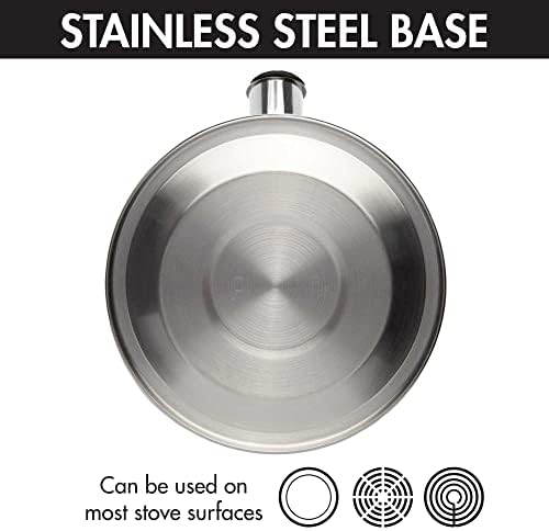 Primula Stewart Whistling Stovetop Tea Kettle Food Grade Stainless Steel, Hot Water Fast to Boil, Cool Touch Folding, 1.5-Quart, Brushed with Black Handle