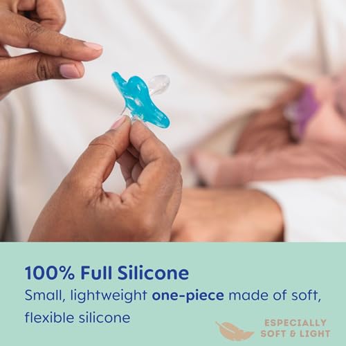 MAM Comfort Baby Pacifiers, Lightweight One-Piece Full Silicone Binky for Newborns 0-3 Months, BPA-Free Nipple, Easy to Clean Pacifier, Best for Breastfed Babies, with Sterilizer Case, 4 Count Binkies