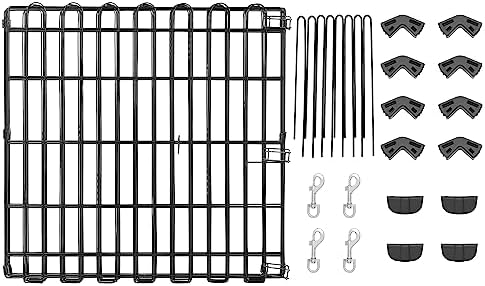 Amazon Basics Foldable Octagonal Metal Exercise Dog Playpen - Indoor/Outdoor, No Door, Extra Small (8 Panels, 24 x 24), Easy to assemble, store, and customize, 24" - Puppy, Black