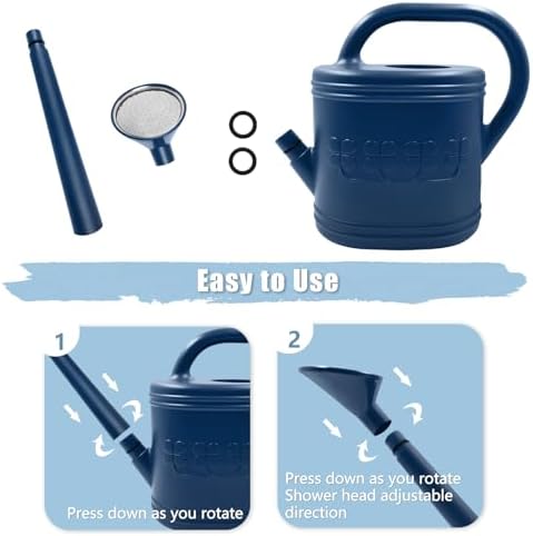 2 Gallon Watering Can, Outdoor Watering Can for Plants, Garden Water Can with Removable Long Spout and Stainless Steel Sprinkler Head, Large Water Can for Greenhouse Flowers Plants (Dark Blue)