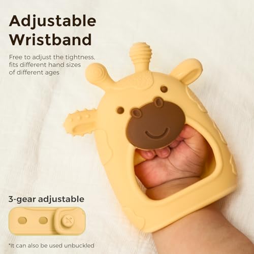 Momcozy Baby Teether Toys | Food Grade Silicone Teething Relief 0-6 Months | Teething Toy 6-12 Months | Baby Essential | Yellow and Blue