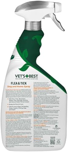 Vet's Best Natural Indoor Flea and Tick Spray – Dog Flea and Tick Treatment for Home, Plant-Based Formula with Natural Oils, Kills Fleas, Eggs & Ticks on Contact, Made in USA, 32 oz