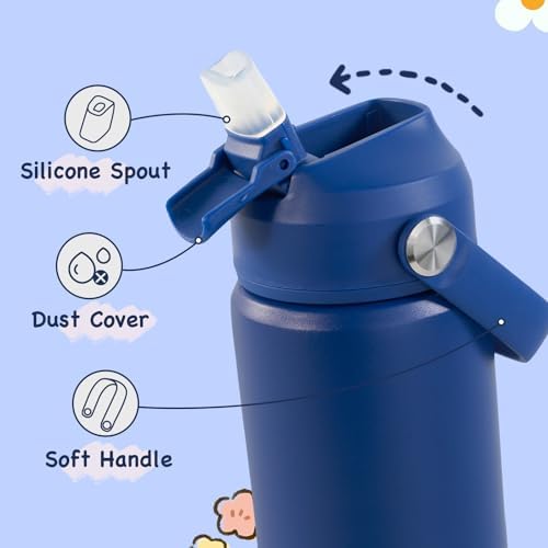 Kerilyn 12oz Kids Water Bottle, Stainless Steel Insulated Water Bottle For Kids, Toddler Cup With Straws Leak-proof, Kids Water Bottles For School Boys Girls, BPA Free, Blue