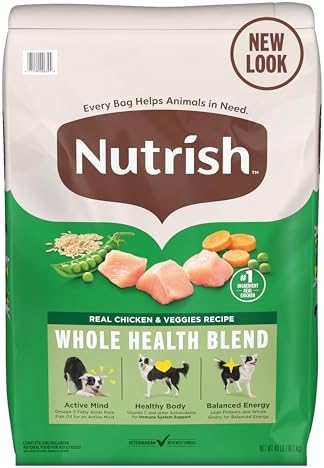 Nutrish Dry Dog Food, Real Chicken & Veggies Recipe Whole Health Blend for Adult Dogs, 40 lb. Bag, Packaging May Vary (Formerly Rachael Ray)
