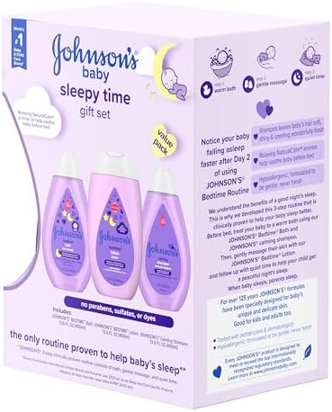 Johnson's Baby Sleepy Time Bedtime Gift Set with Relaxing NaturalCalm Aromas, Bedtime Baby Bath Shampoo, Wash & Lotion, Baby Bedtime Essentials, Hypoallergenic & Paraben-Free, 3 Items