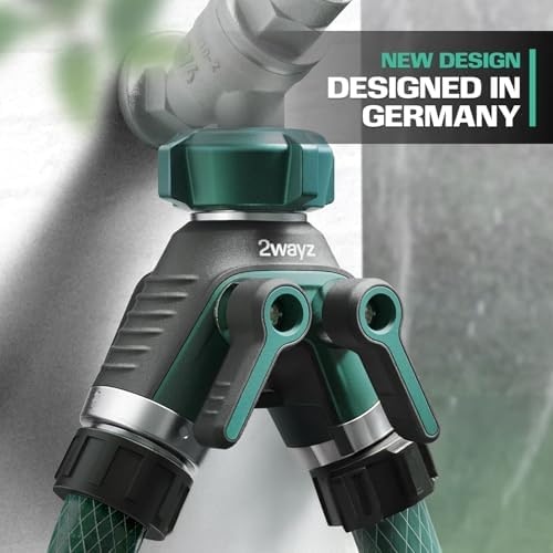 2WAYZ Dual Outlet Water Hose Splitter - Heavy-Duty Brass Y Connector, 360° Rotation, Easy Installation, Leak-Proof Design with Spigot Extender - Ideal for Garden, Washing Machines, Outdoor Faucets