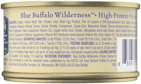 Blue Buffalo Wilderness High-Protein Grain-Free Wet Kitten Food, Chicken Paté Recipe, 3-oz Cans, 24-Count
