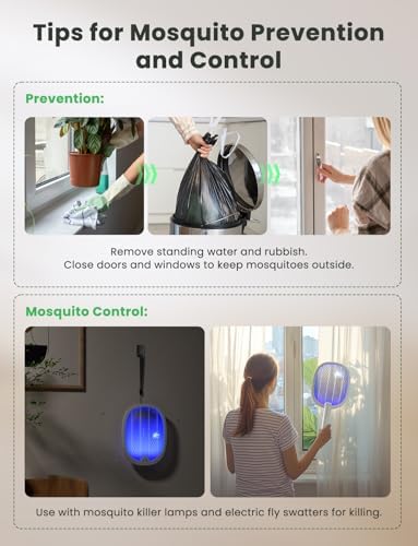 YISSVIC Electric Fly Swatter Foldable Bug Zapper Racket 2 in 1 Mosquito Killer with Purple Attractant Light Rechargeable 1800mAh for Indoor Home Backyard Patio Camping