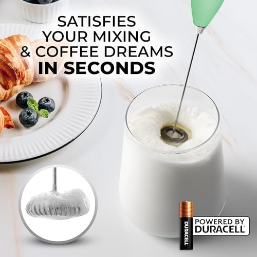 Zulay Kitchen Milk Frother Wand (2 Batteries Included) - Easy-Clean Drink Mixer - Electric Coffee Frother for Frappe, Matcha - Ocean Spray