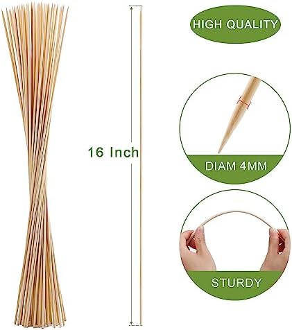 200 PCS Bamboo Marshmallow Roasting Sticks, SMores Skewers for Fire Pit, Proper Long 16 Inch Heavy Duty 4mm Thick Wooden Smores Sticks for Open Fire Pits Roaster Barbecue Hot Dog Camping Kebab Sausage