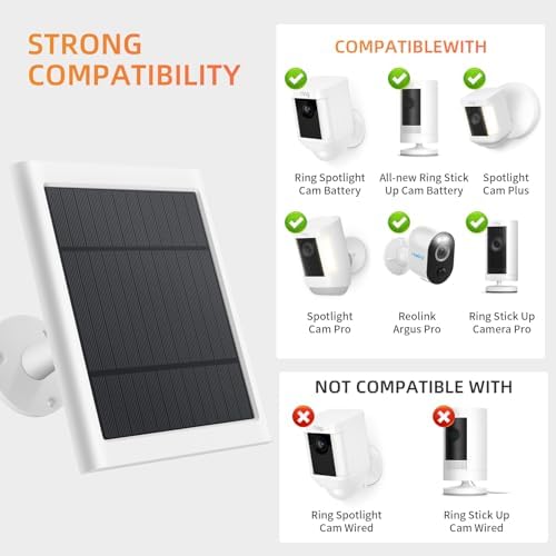 Solar Panel for Ring Camera, 2 Pack 4W Solar Charger Compatible with Rings Spotlight &All-New Stick Up Outdoor Cam Battery, 10ft Long Cable with USB-C to Ring Barrel Plug Adapter