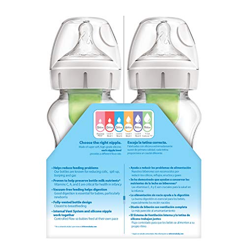 Dr. Brown's Natural Flow Anti-Colic Options+ Wide-Neck Baby Bottles, 9 oz/270 mL, with Level 1 Slow Flow Nipple, 4 Pack Good Morning/Good Night Gift Set