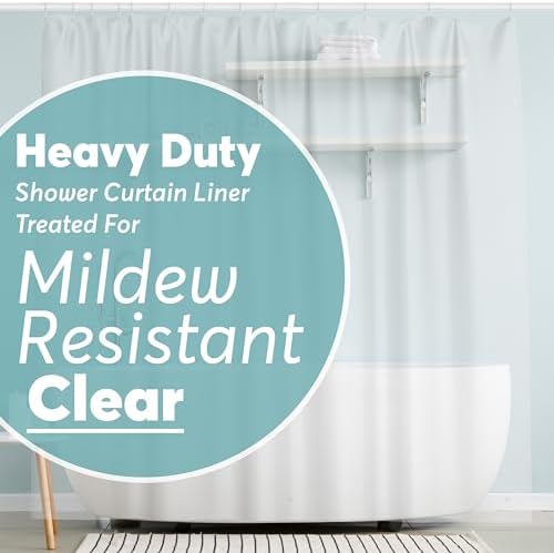 BigFoot Shower Curtain Liner – 72 x 72 PEVA Heavy Duty Shower Curtain with Rustproof Metal Grommet and 3 Magnetic Weights – Odor Free and Compatible with Standard Showers, Clear