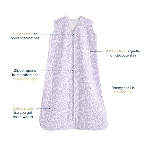 HALO SleepSack, 100% Cotton Wearable Blanket, Swaddle Transition Sleeping Bag, TOG 0.5, Aster Flowers-purple, Medium, 6-12 Months