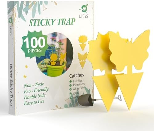 100 Pcs Sticky Trapz for gnat, Yellow Stick Traps for Plants, Fungus gnat Traps Double Side with Shovel, Indoor Safe for Gnat, Fruit Fly, White Fly, Aphid, Leaf Miner