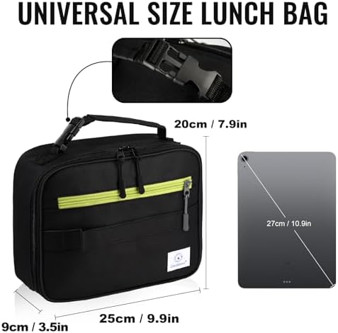 Genteen Lunch Box Kids, Insulated Lunch Bag Kids Boys Girls Back to School, Soft Lunch Box for Men Reusable Lunchbox for Office,Outdoor,School (Black)