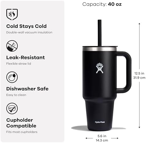 Hydro Flask 40 Oz Travel Tumbler with Handle, Lid and Straw - Insulated Stainless Steel in Black Cherry Rose Gold