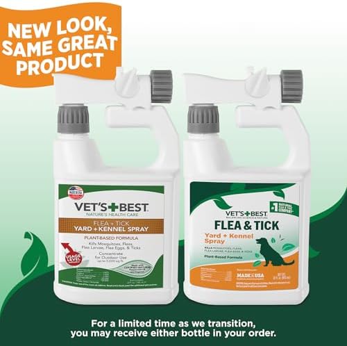 Vet's Best Natural Flea and Tick Yard and Dog Kennel Spray, Plant Safe Tick Spray for Yard with Ready-to-Use Hose Attachment, Mosquito Repellent with Natural Oils, Flea Prevention for Dogs, 32 Ounce