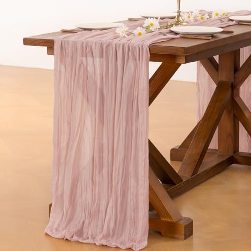 Socomi 3pcs Pink Cheesecloth Table Runner Summer Boho Rustic Gauze Dusty Pink Farmhouse 120 inch 10FT Cheese Cloth Runner for Wedding Party Baby Shower Birthday Home Decor Holiday Decorations