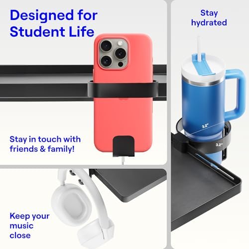 BedShelfie Bedside Shelf for Dorm Room Bunk Bed & Top Bunk, College Dorm Room Essentials, Bedside Caddy, Clip on Floating Tray, Bed Side Table Storage, Loft Nightstand Decor - Dorm Essential, Black