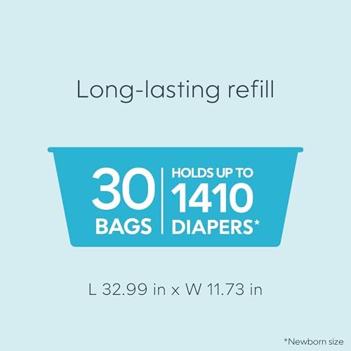Diaper Genie Easy Roll Refill | 30 Bags Per Refill | Holds Up to 1410 Newborn Diapers | Odor Control | Diaper Pail Refill Bags | Fits Diaper Genie Signature & Platinum Pails