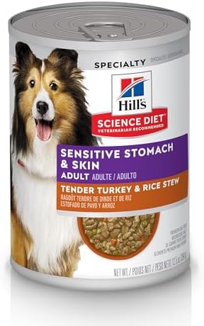 Hill's Science Diet Adult Sensitive Stomach & Sensitive Skin Tender Turkey & Rice Stew Canned Wet Dog Food, 12.5 oz., Pack of 12