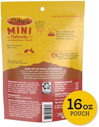 Zuke’s Mini Naturals Dog Training Treats for the Dogs, Pet Treats made with Real Peanut Butter, 16 oz. Resealable Pouch - 16 oz. Bag